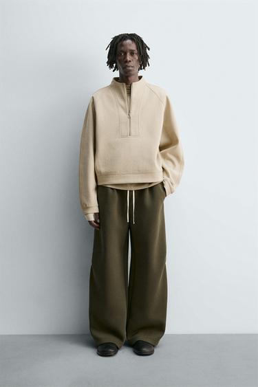 Zara WIDE FIT NEOPRENE EFFECT PANTS WITH STUDS - Olive green - Image 0