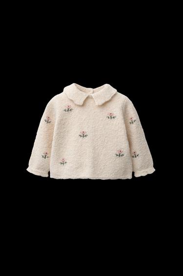 JERSEY PUNTO FLORES BORDADAS - Beige claro de Zara