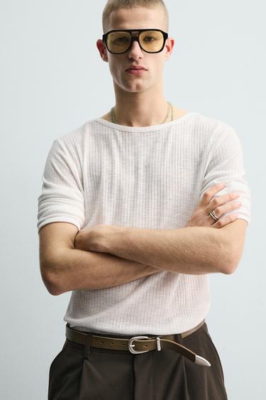 T-SHIRT RELAXED FIT STRUCTURÉ CANNELÉ - Blanc de Zara - Image 5