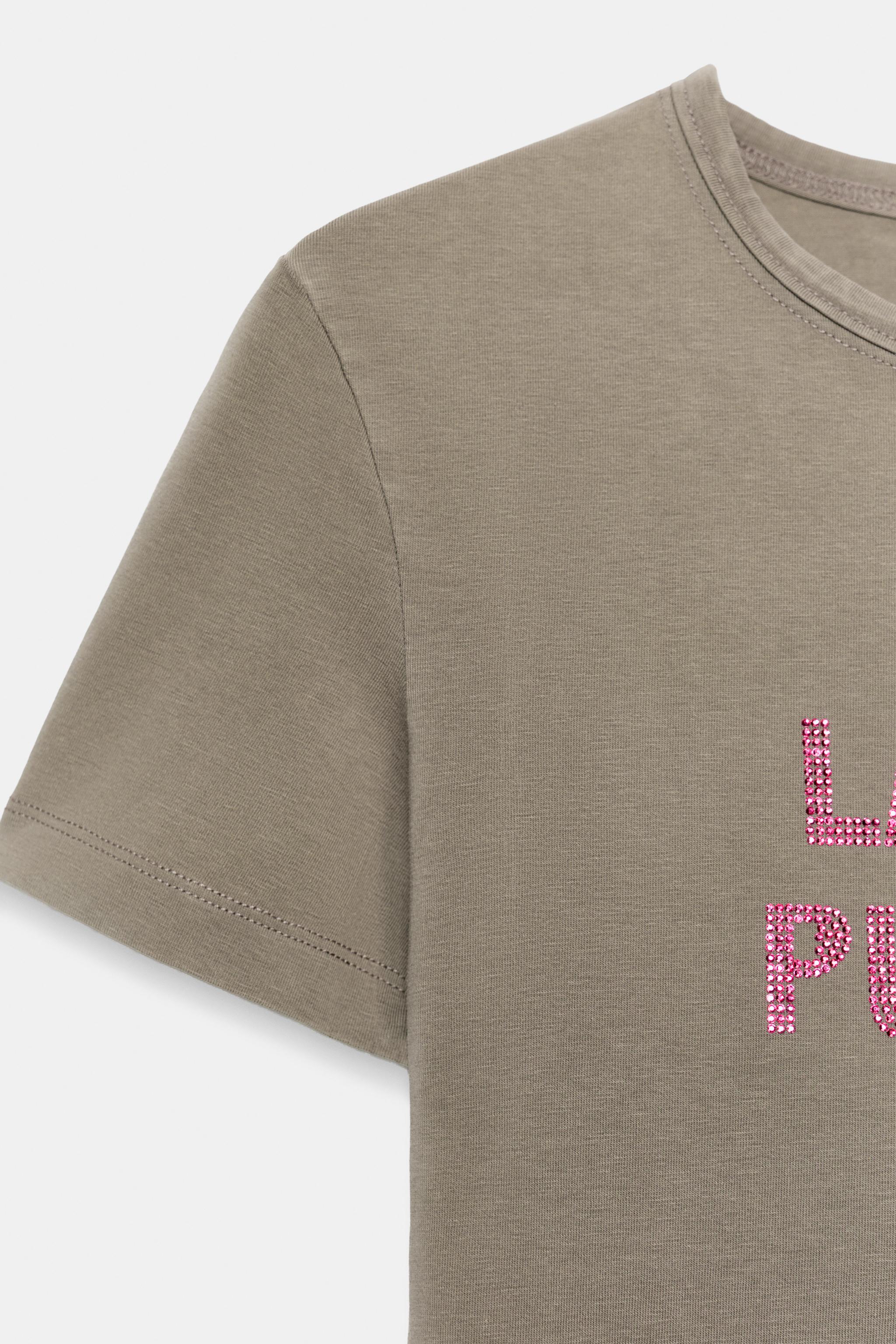 確認用♡ WASHED RHINESTONE TEXT T-SHIRT - Khaki | ZARA United States