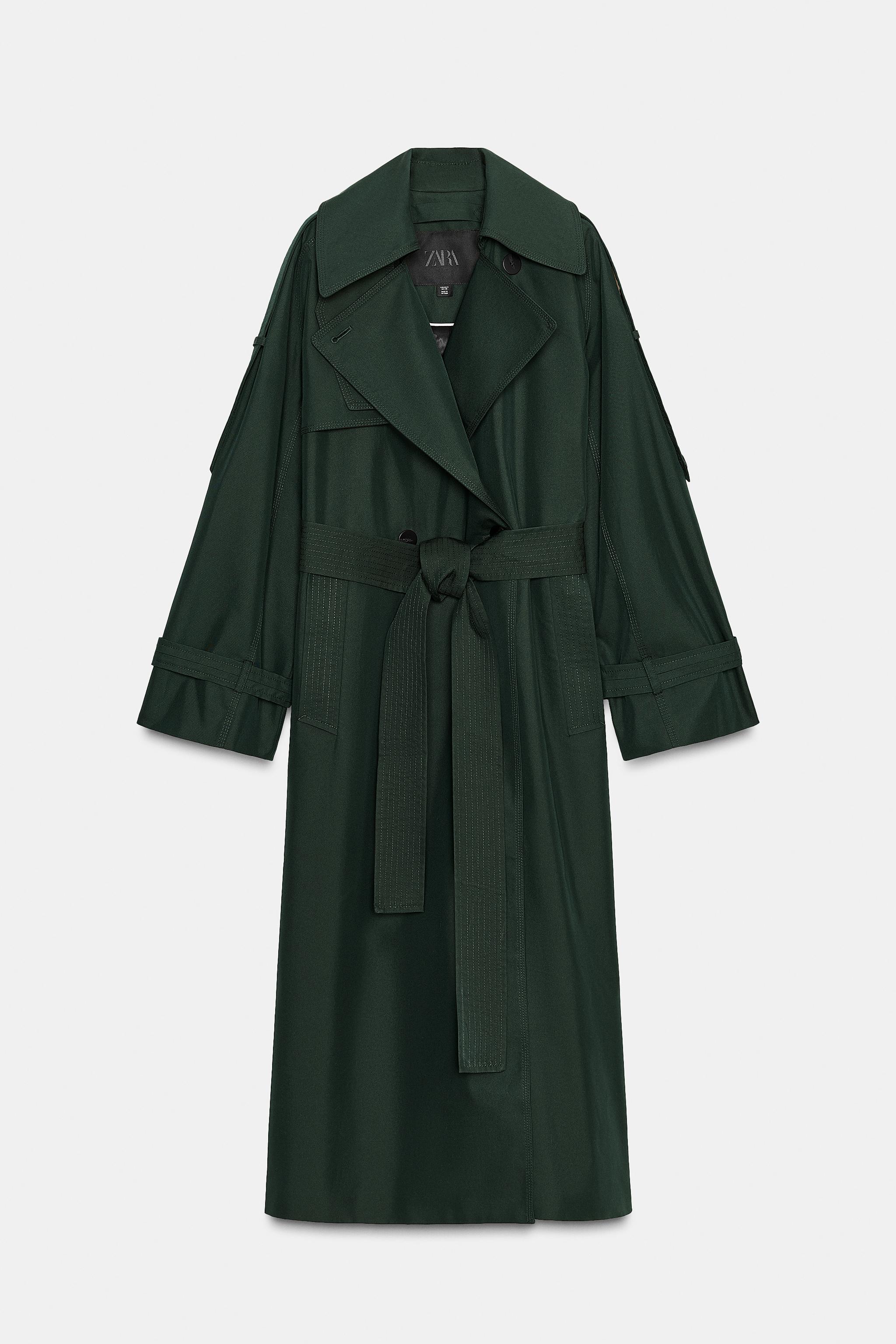 ZW COLLECTION OVERSIZE WATER REPELLENT TRENCH COAT - Bottle green