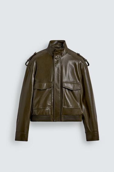 УКОРОЧЕННАЯ КУРТКА ИЗ ИСКУССТВЕННОЙ КОЖИ — ОЛИВКОВЫЙ от Zara
