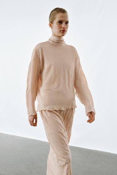 KNIT JUMPER WITH CRINKLE EFFECT BOW - Beige-pink by Zara - Image 3