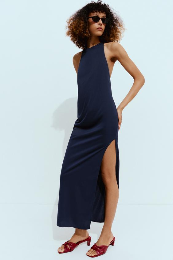 VESTIDO MIDI APLIQUE - Marino oscuro de Zara - Imagen 0