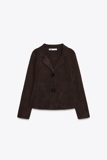 JEWEL BUTTON KNIT BLAZER - Brown by Zara - Image 0