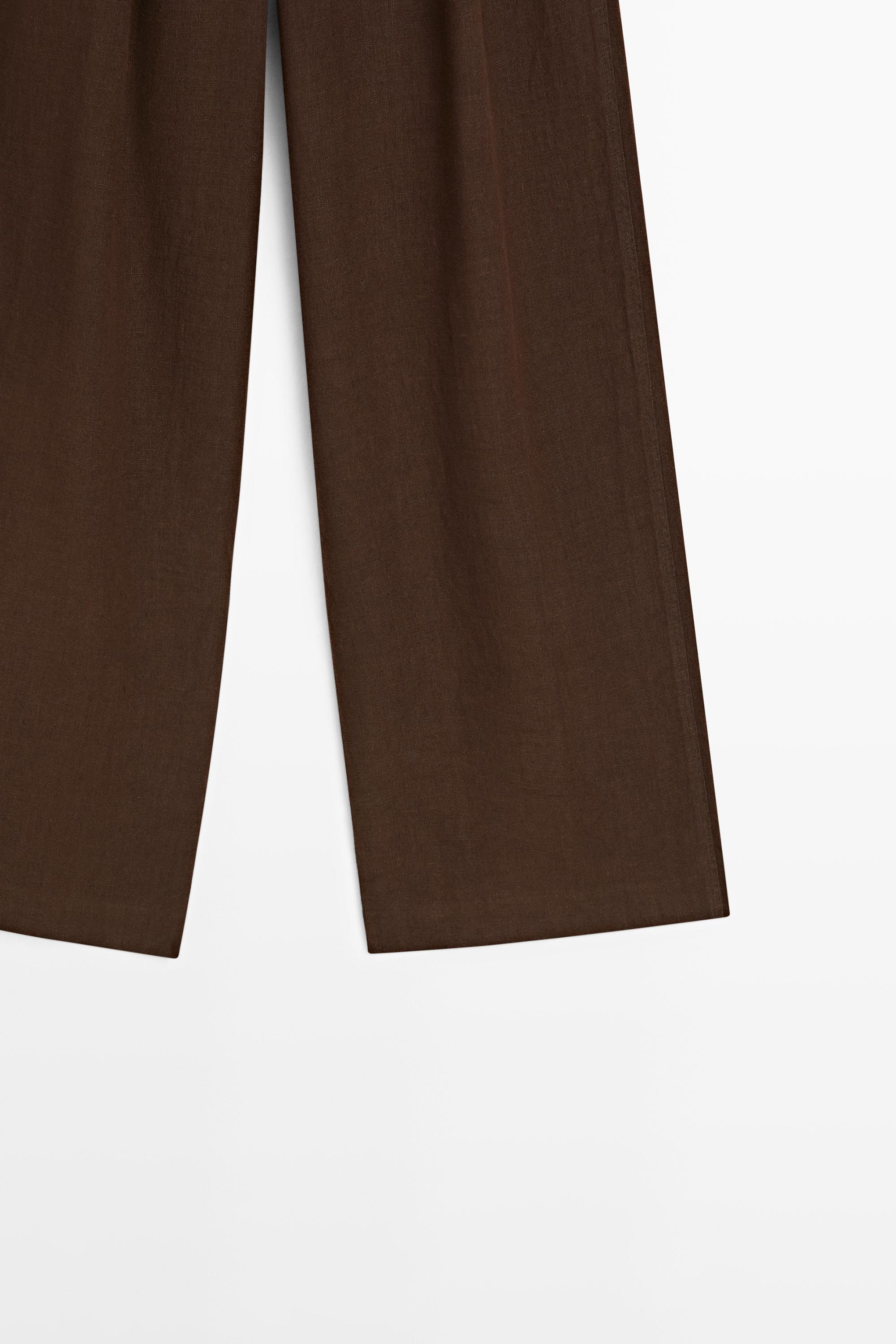 100% linen wide-leg pleated trousers