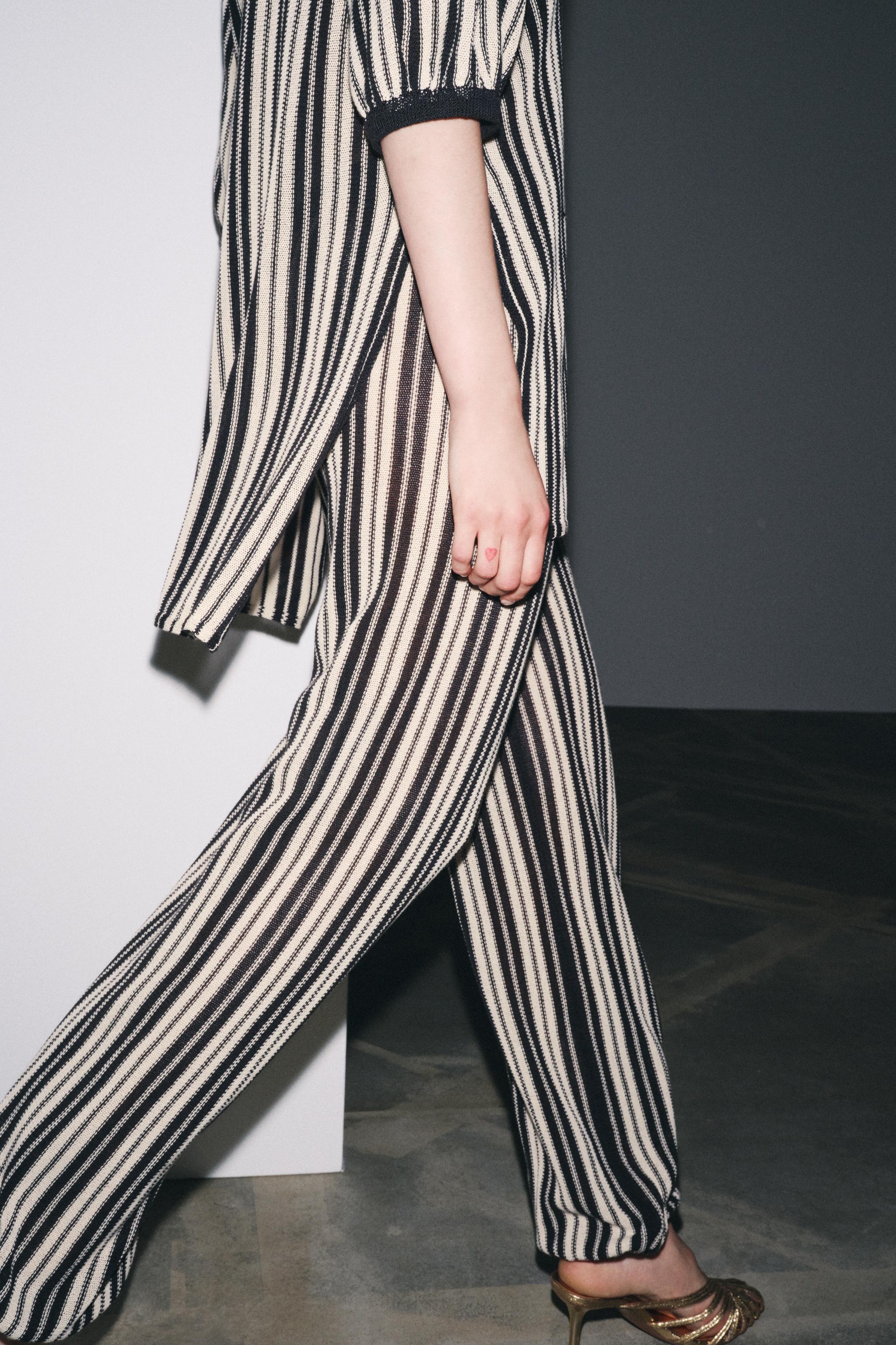 PANTALON RAYÉ À POIGNETS AVEC LIN