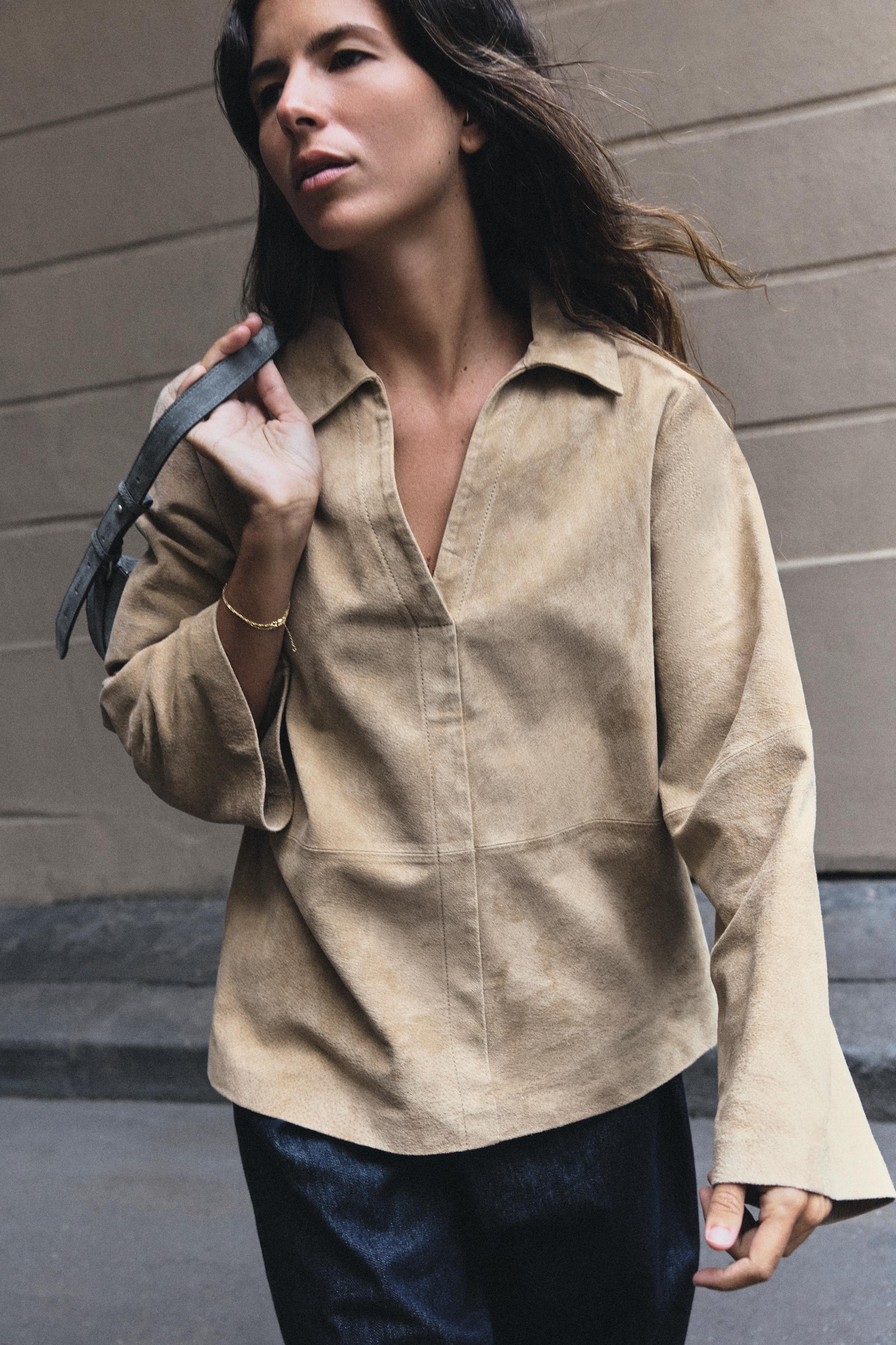 100% LEATHER POLO-COLLAR SHIRT