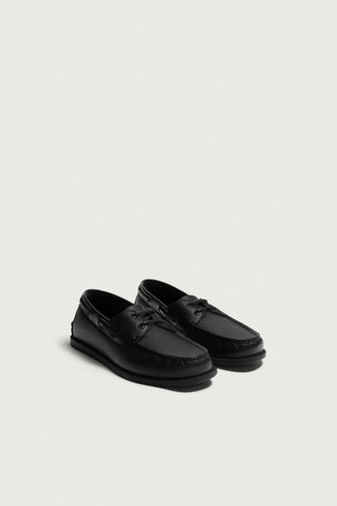 LEATHER DECK SHOES - Black by Zara