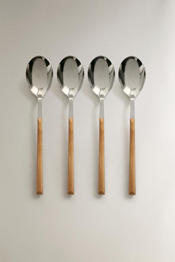 PACK OF SPOONS WITH WOOD-EFFECT HANDLES (PACK OF 4) - Brown by Zara - Image 0