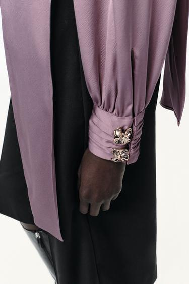 SATIN SHIRT WITH BOW - Mauve by Zara - Image 4
