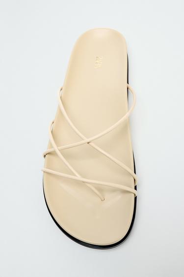 Zara CROSSED STRAP SANDALS - Off White
