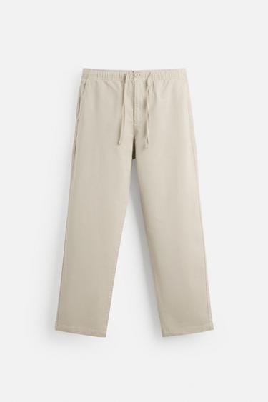 Zara REGULAR FIT JOGGER WAIST PANTS - Beige