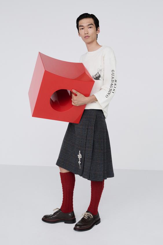 KILT-ROCK AUS FISCHGRÄT - Grau / Blau von Zara - Bild 0
