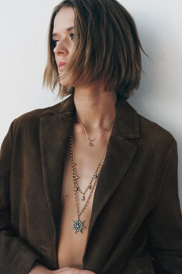 PACK OF 3 CRYSTAL STAR NECKLACES - Golden by Zara