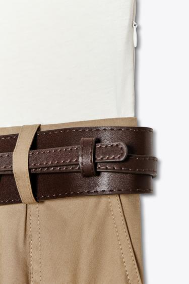 ROBE BIMATIÈRE CEINTURE - CAMEL/BLANC  de Zara - Image 6