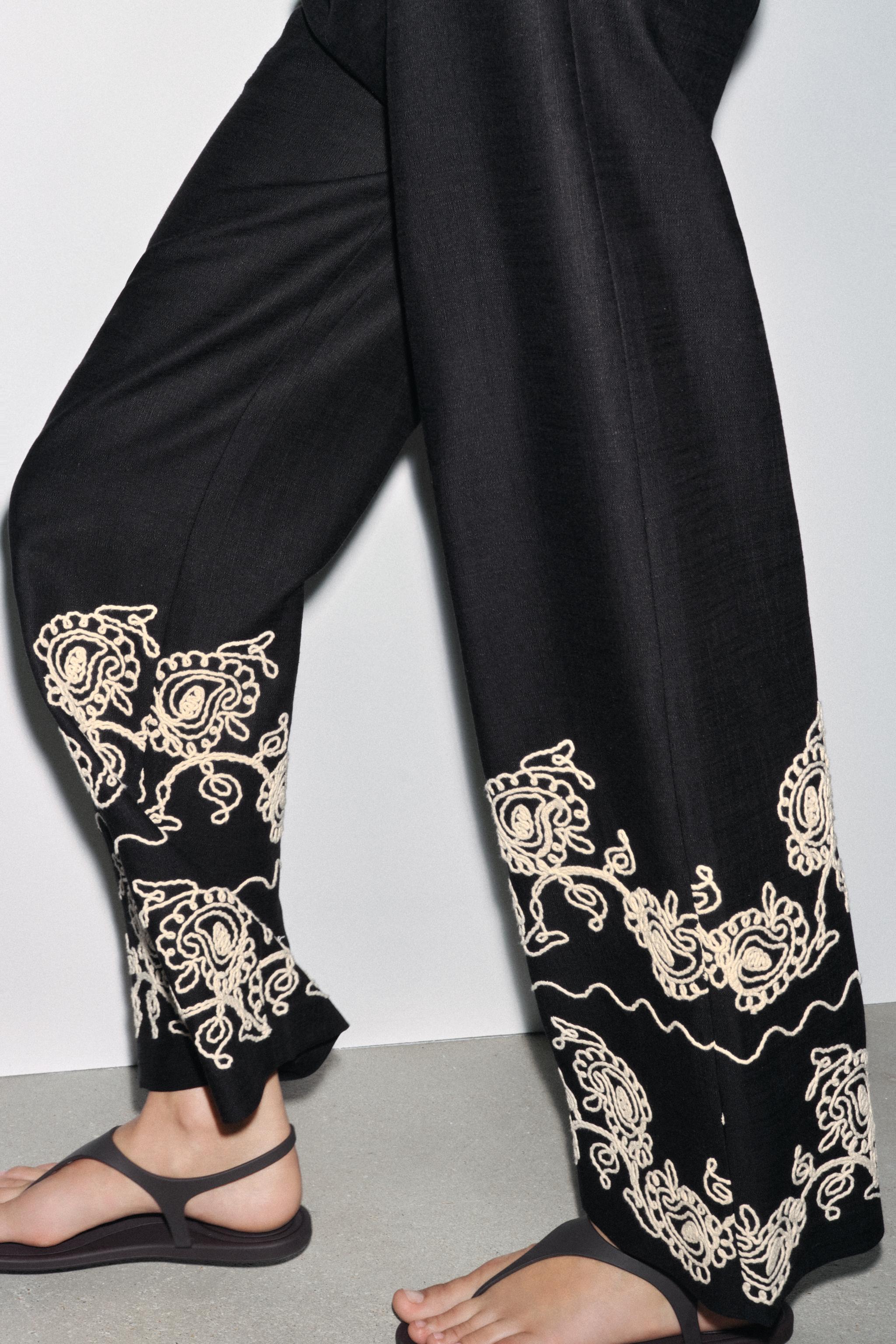 ZW COLLECTION 刺繍入りキュロットパンツ - ブラック | ZARA