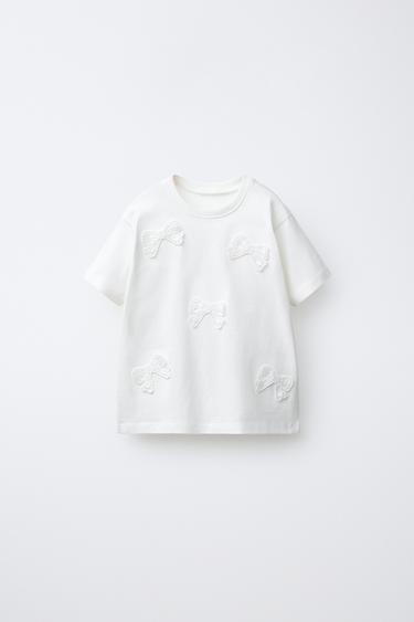 T-SHIRT LAÇOS CROCHET - Branco-marfim da Zara
