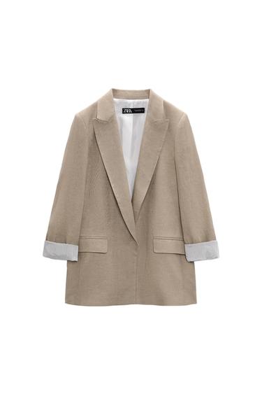 LINEN BLAZER WITH PRINTED SLEEVES