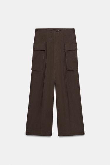 PANTALÓN CARGO PLIEGUES - Chocolate de Zara - Imagen 0