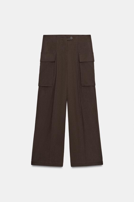 PANTALÓN CARGO PLIEGUES - Chocolate de Zara - Imagen 0