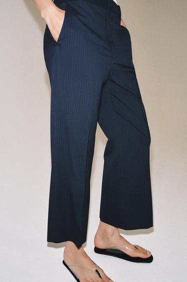 ZW COLLECTION PINSTRIPED TROUSERS - Navy blue by Zara