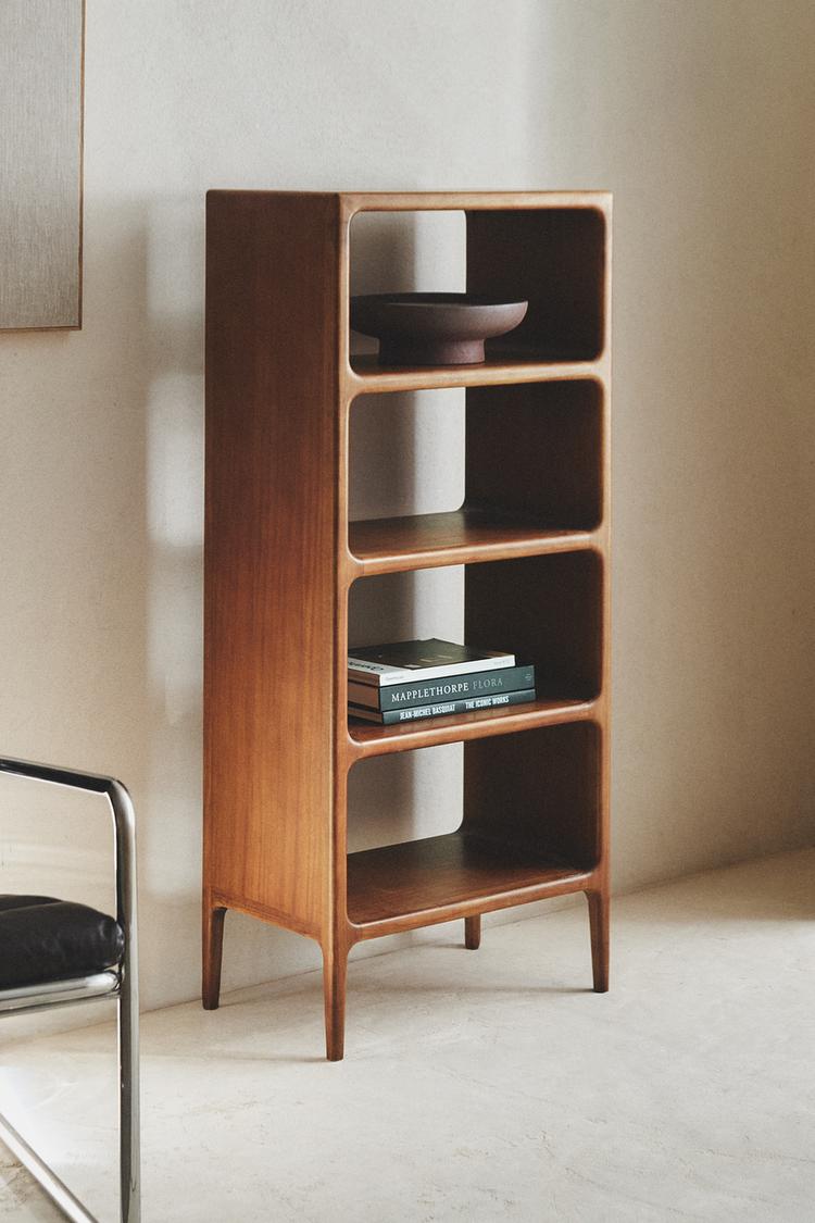 TALL OAK WOOD SHELF — Light beige