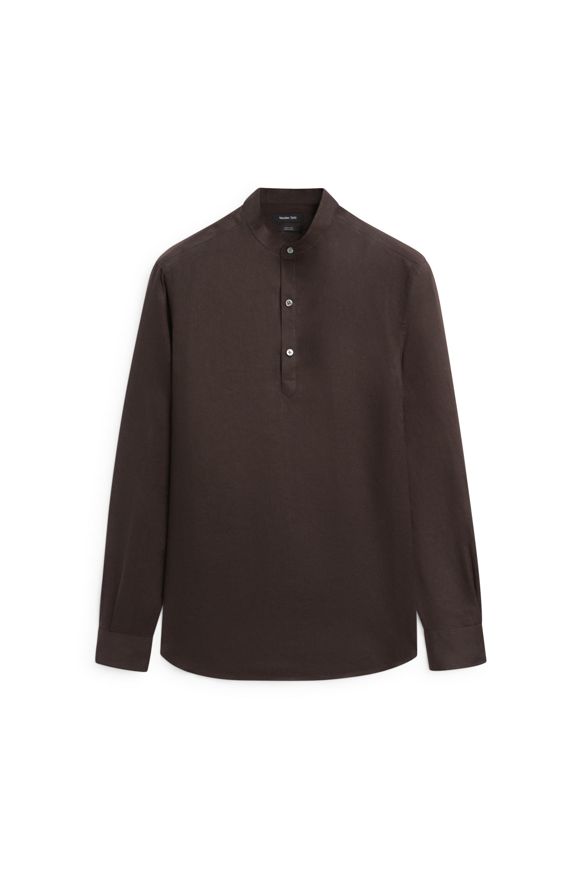 Regular fit stand collar 100% linen shirt - Petrol blue | ZARA Canada