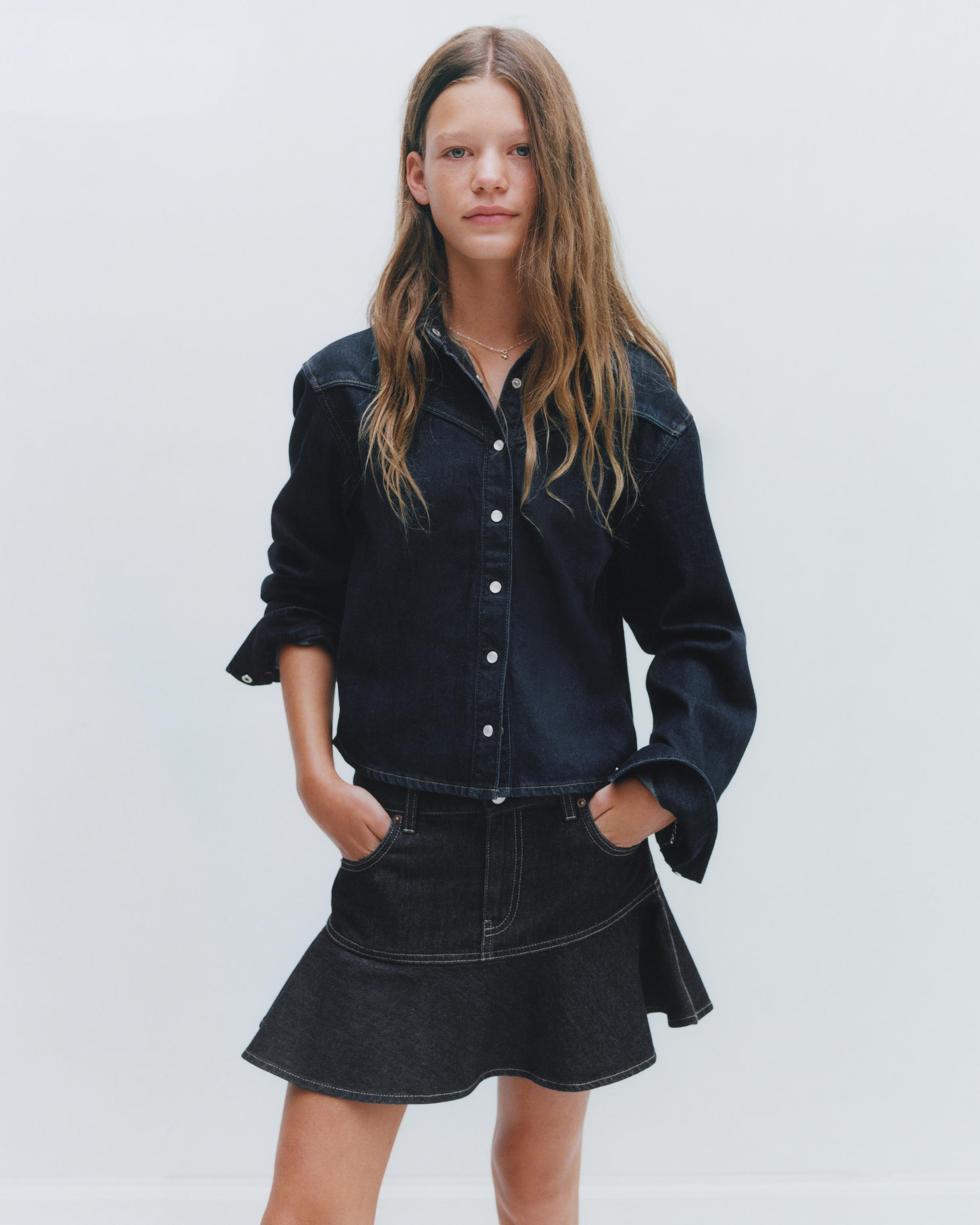 STITCHED DENIM SHIRT — Blue