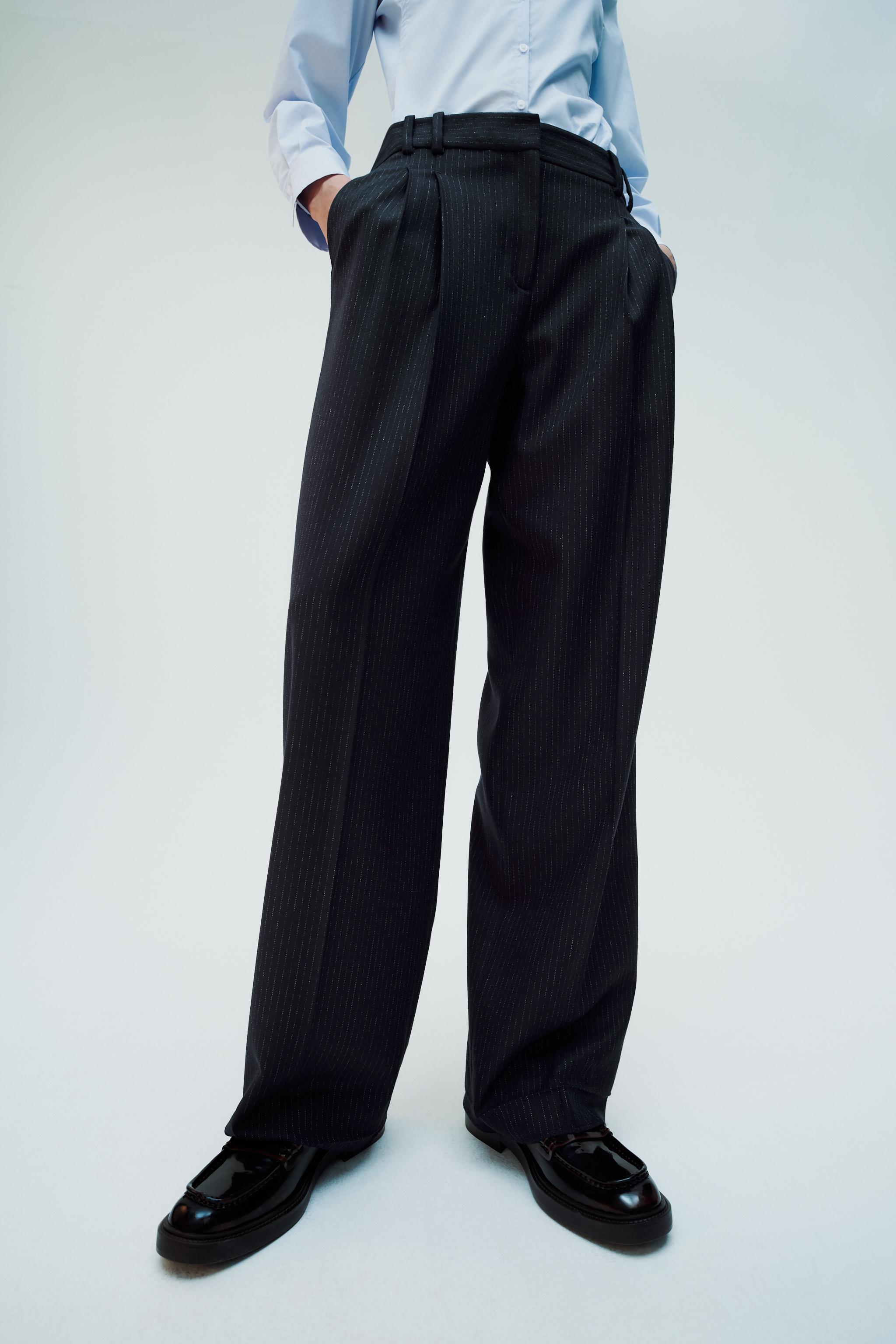 PINSTRIPE STRAIGHT LEG PANTS - Navy blue | ZARA United States