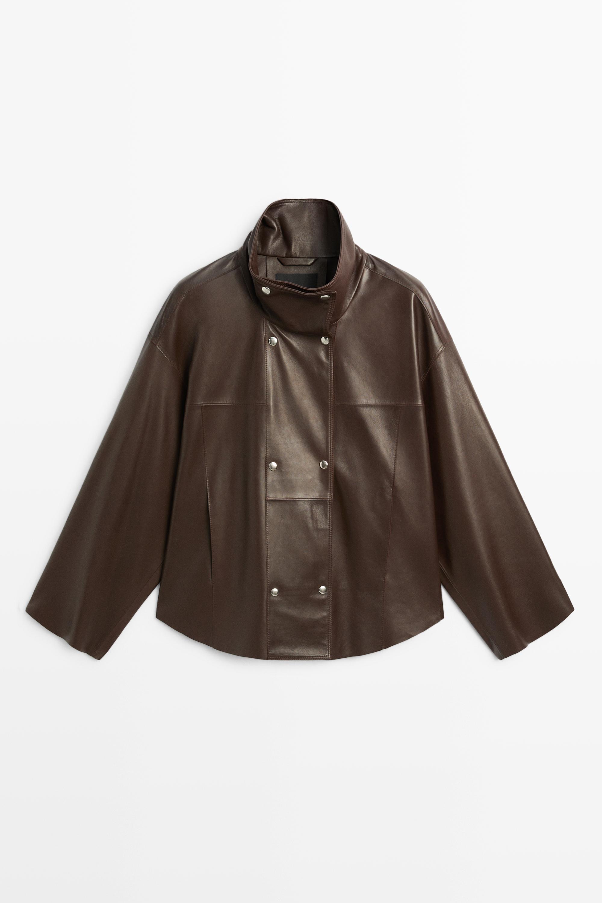 Veste en cuir nappa à fermeture sous patte