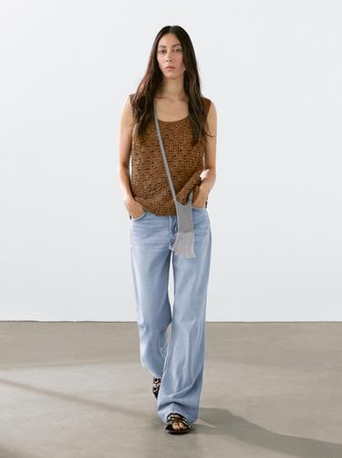 Top crochet cuir finition daim - Marron de Zara