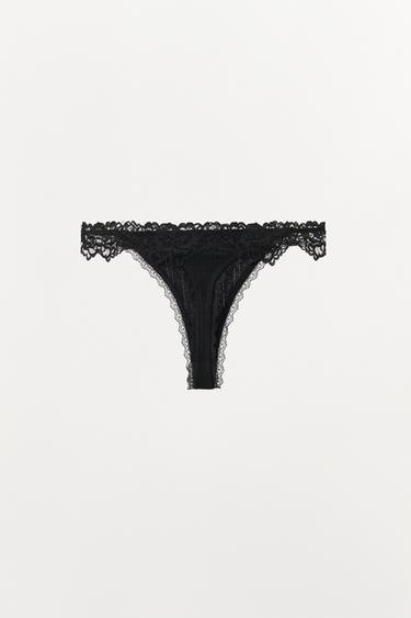 TANGA POINTELLE EN DENTELLE - Noir de Zara - Image 3