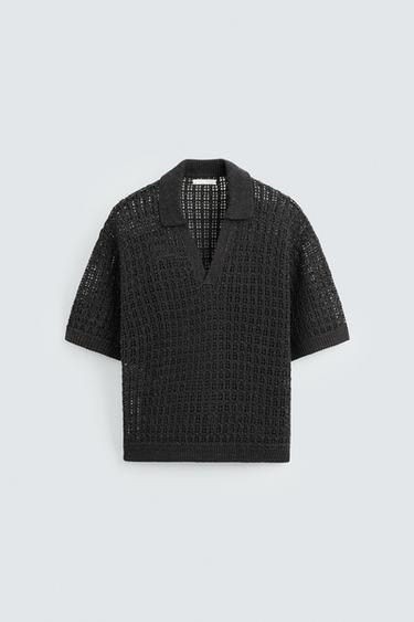 OPEN KNIT POLO SHIRT - Charcoal by Zara