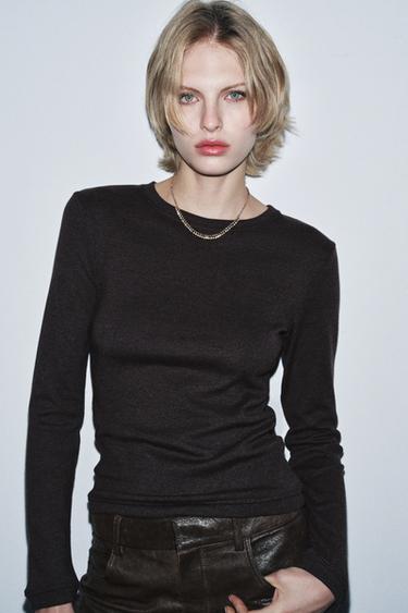 LONG SLEEVE T-SHIRT - brown vigore by Zara