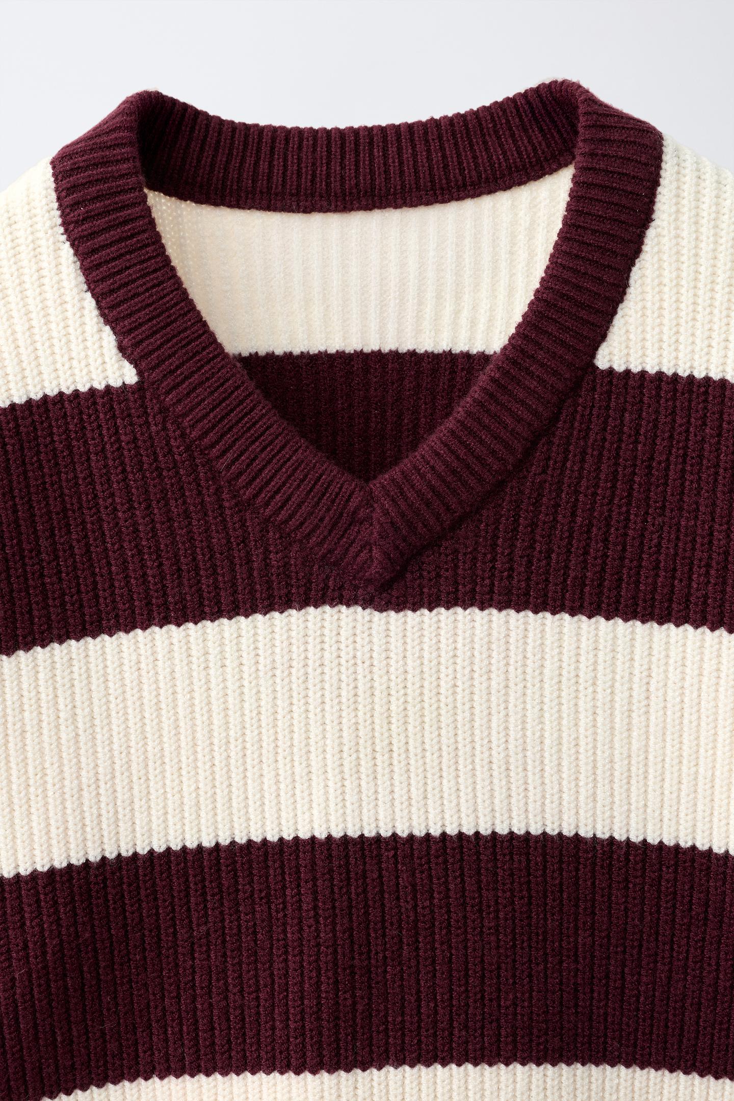 Детский свитер Zara Striped Knit, цвет: Бордовый — фото 4