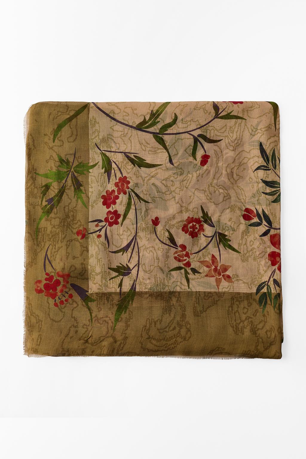 FLORAL PRINT MODAL SILK SCARF