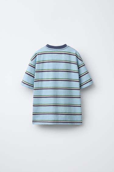 T-SHIRT À RAYURES IMPRIMÉES - Bleu de Zara - Image 1
