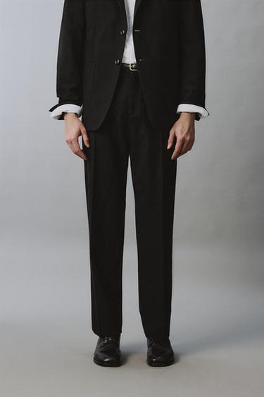 100% WOOL TEXTURED SUIT TROUSERS - Black by Zara