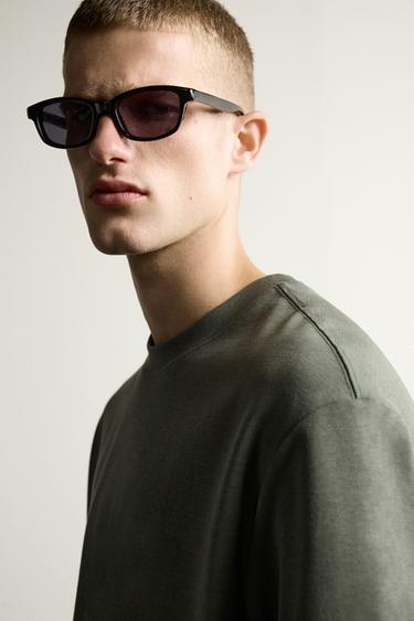Zara RELAXED FIT INTERLOCK T-SHIRT /04 - Dark khaki