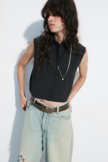 POPLIN TOP WITH VOLUMINOUS BACK - Black by Zara