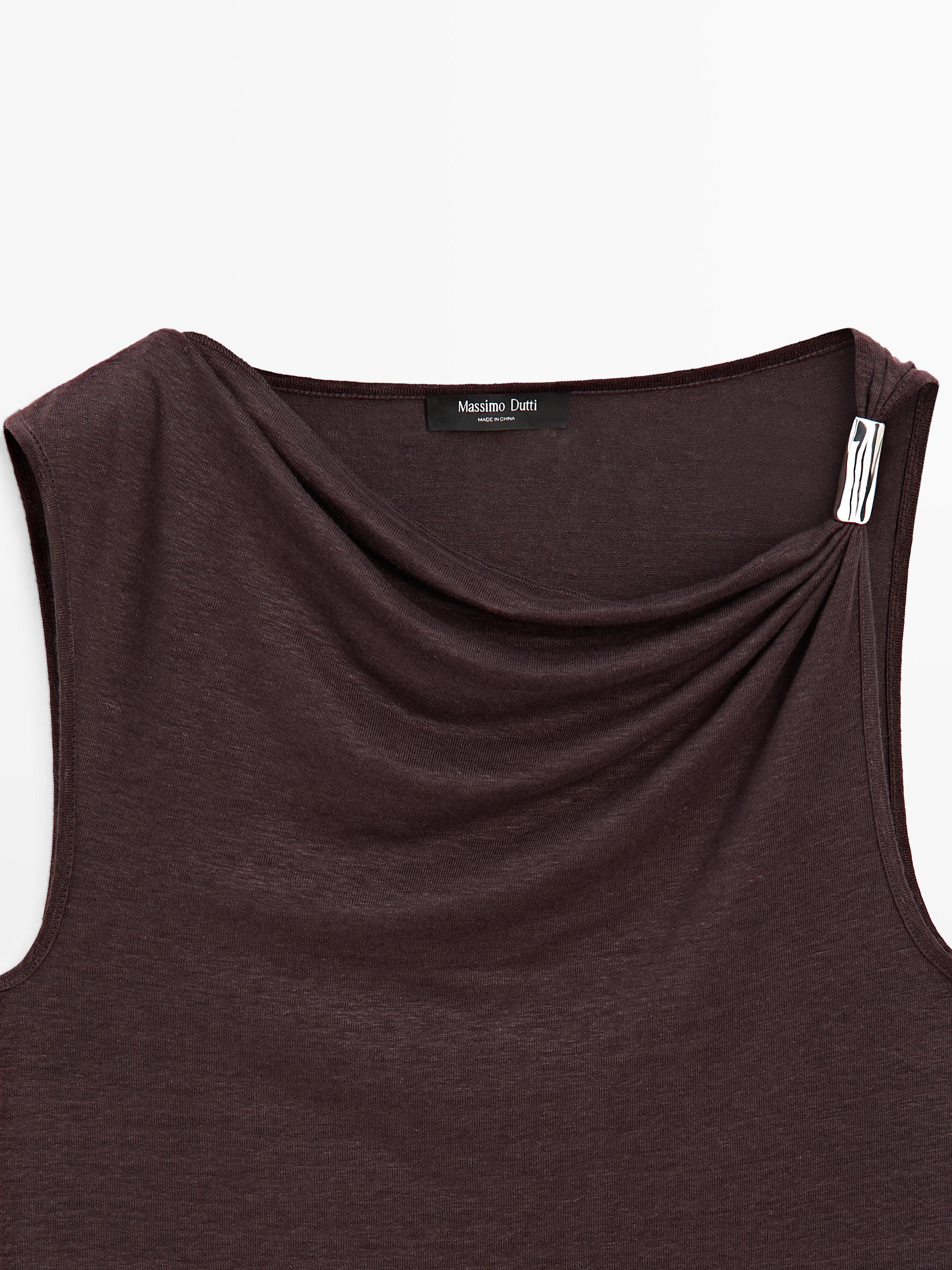 Cowl neck top with rhinestone detail