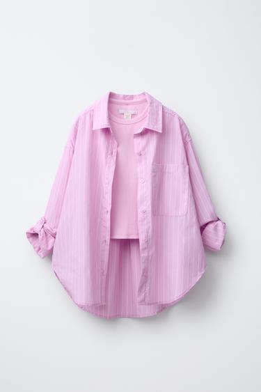 PACK CAMISA POPELÍN RAYAS CON CAMISETA RIB - Rosa de Zara