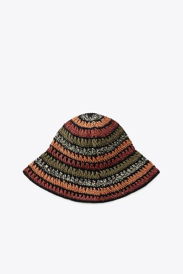 Zara MIXED BRAIDED BUCKET HAT - Burnt orange