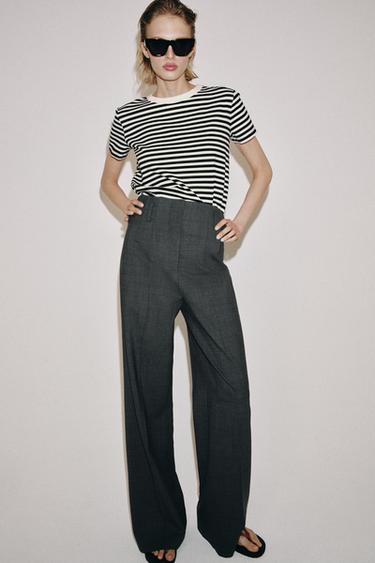 Zara INTERLOK MAJICA KRATKIH RUKAVA – prugasto – Slika 0