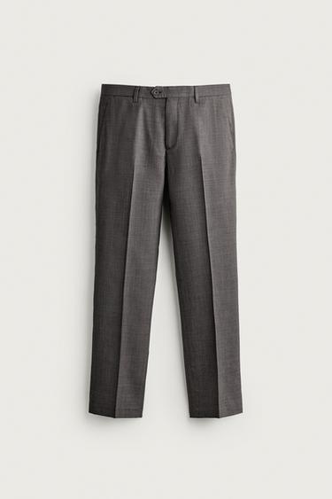 WOOL-BLEND PLAID SUIT PANTS — Brown 1
