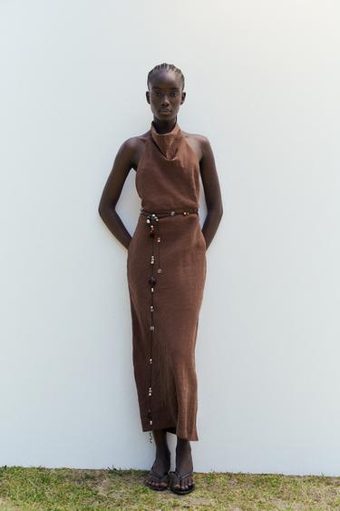 DRAPED HALTER MIDI DRESS - Chocolate by Zara