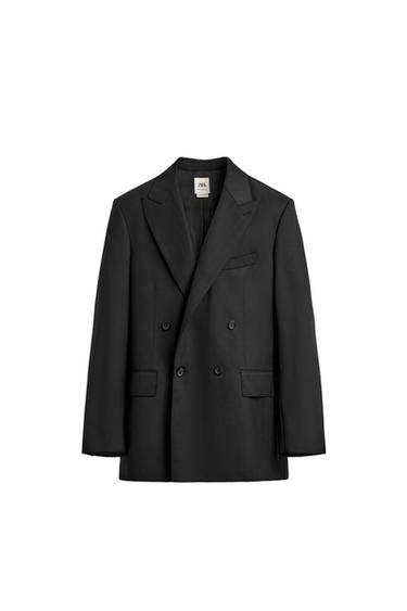 100% WOOL DOUBLE-BREASTED SUIT BLAZER - Black by Zara