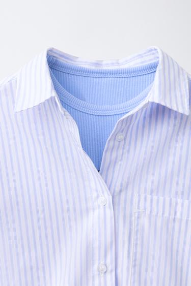 CHEMISE ET TOP RAYURES FLEURS PAILLETTES - Bleu de Zara - Image 4