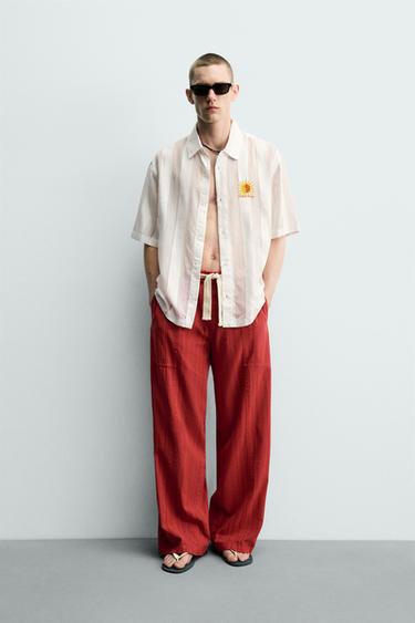 CAMISA JACQUARD RAYAS BORDADO - Blanco de Zara
